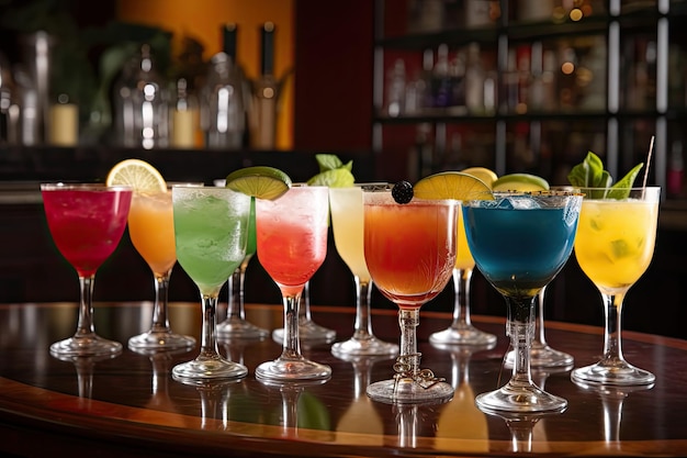 Ampia selezione di cocktail colorati, ognuno con il suo tocco speciale