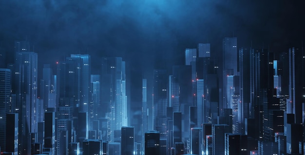 Ampia vista della grande mega città virtuale di notte