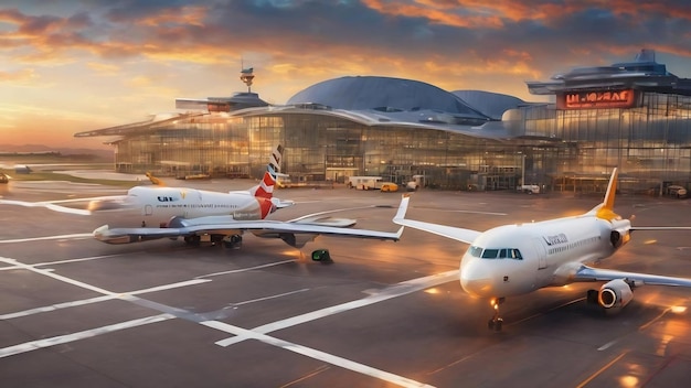 Ampio aeroporto con sfondo sfocato