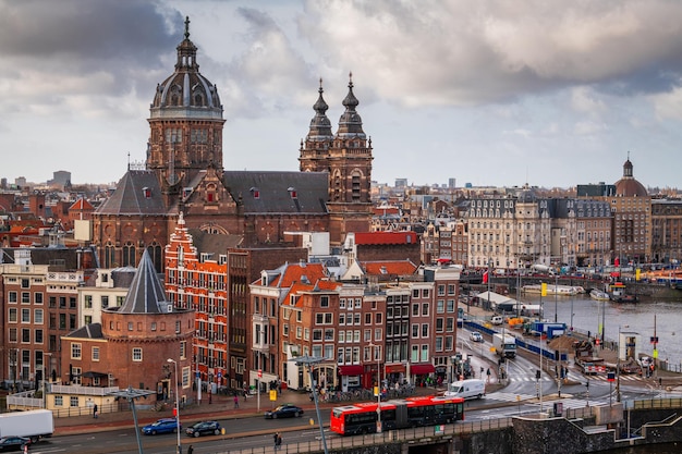 Amsterdam Paesi Bassi Paesaggio urbano sopra il quartiere del centro storico