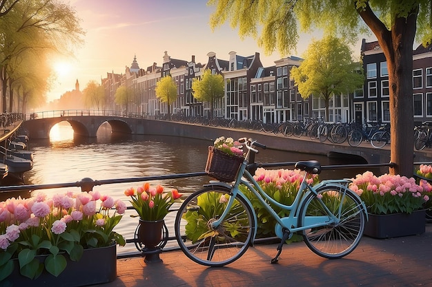 Amsterdam primavera mozzafiato sorgere del sole fiori e biciclette