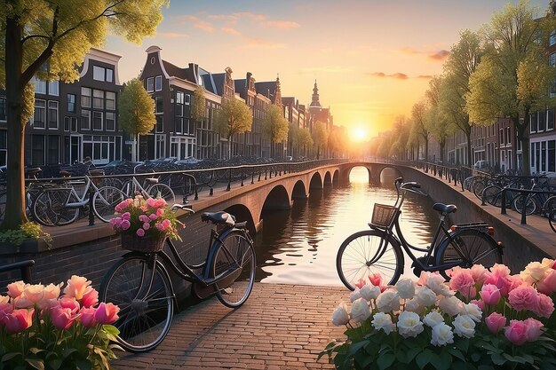 Amsterdam primavera mozzafiato sorgere del sole fiori e biciclette