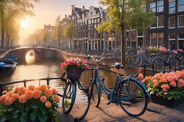 Amsterdam primavera mozzafiato sorgere del sole fiori e biciclette