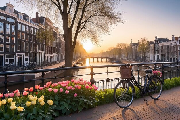 Amsterdam primavera mozzafiato sorgere del sole fiori e biciclette