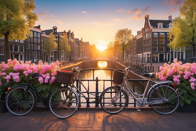 Amsterdam primavera mozzafiato sorgere del sole fiori e biciclette