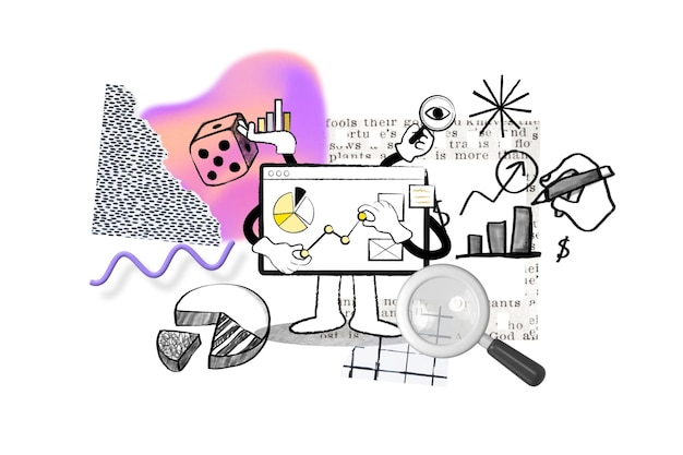 Analisi aziendale computer png doodle remix sfondo trasparente