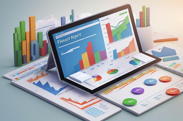 Analisi dei dati e concetto di sviluppo web tablet con grafico di dati