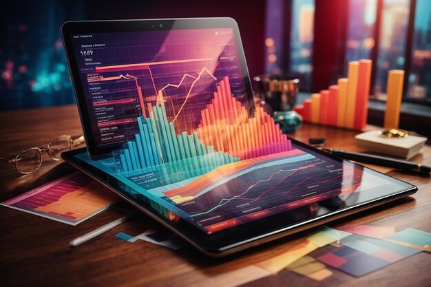 Analisi dei dati e concetto di sviluppo web tablet con grafico di dati