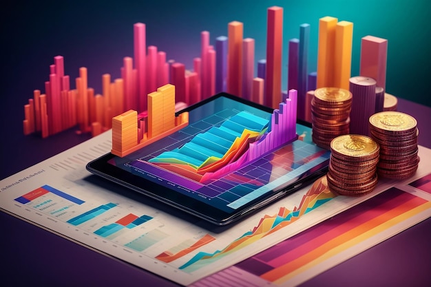 Analisi dei dati e concetto di sviluppo web tablet con grafico di dati