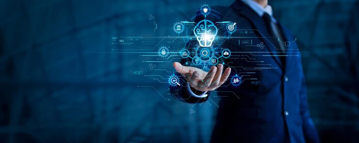 Foto analisi della scienza dei dati e algoritmo del business l'uomo d'affari tiene l'icona dei dati e l'analisi della strategia