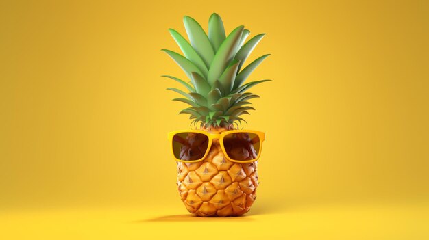 Ananas allegro e felice con gli occhiali sorridente frutta antropomorfa in occhiali da sole