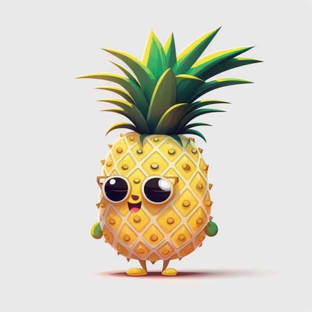 ananas cartone animato su sfondo bianco