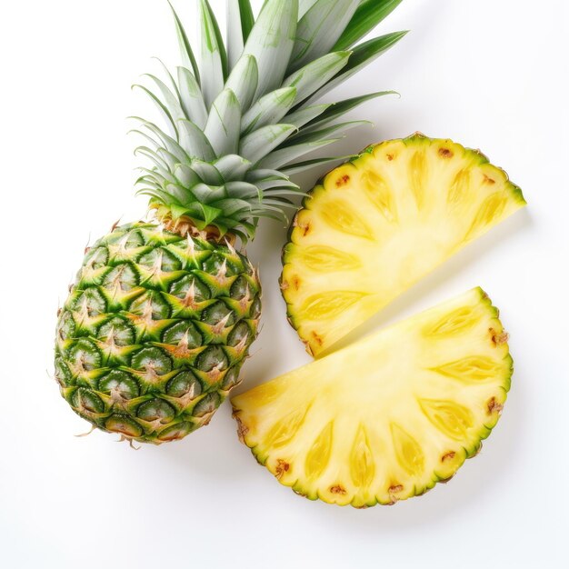 Ananas con fette di ananas su sfondo bianco