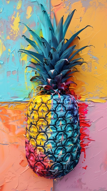 Ananas dipinto a colori su uno sfondo astratto