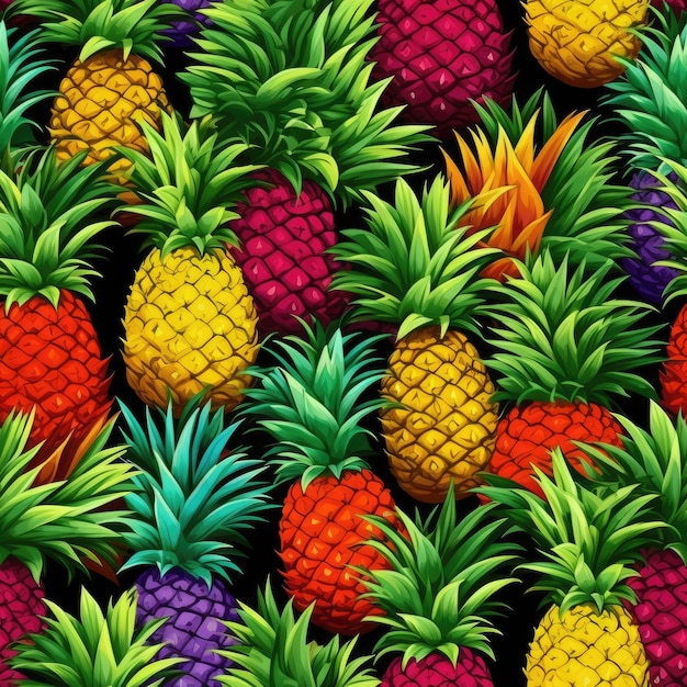 Ananas frutti tropicali colori vivaci motivo pixel senza giunture