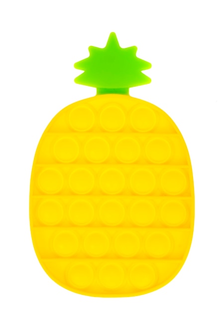 Ananas giallo con fossetta semplice ramo verde, pop it. Giocattolo antistress alla moda e moderno per bambini e adulti.