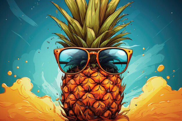 Ananas in occhiali da sole su uno sfondo bellissimo