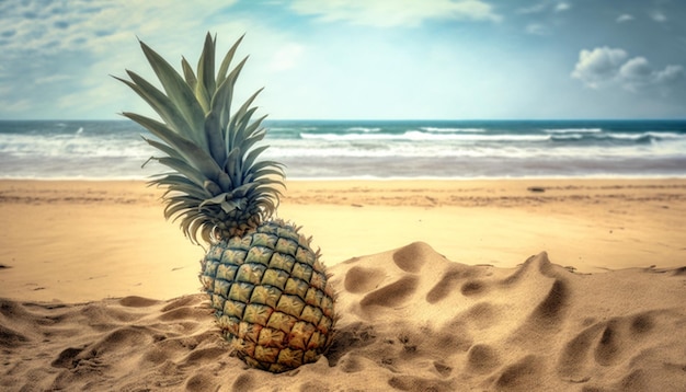 ananas in una spiaggia di sabbia