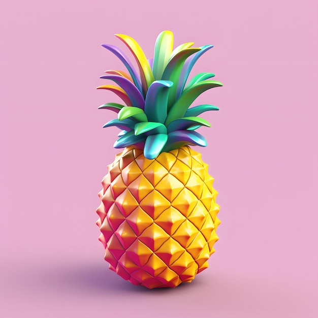 Ananas maturo su uno sfondo a tinta unita rendering 3d