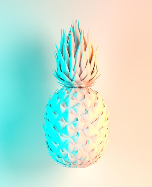 Ananas multicolore su sfondo blu rendering 3 D