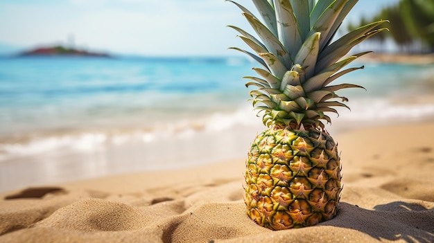 ananas nella sabbia del mare