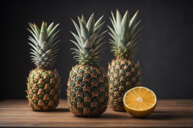 Ananas su sfondo di legno ai generativo