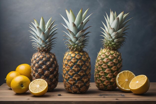 Ananas su sfondo di legno ai generativo