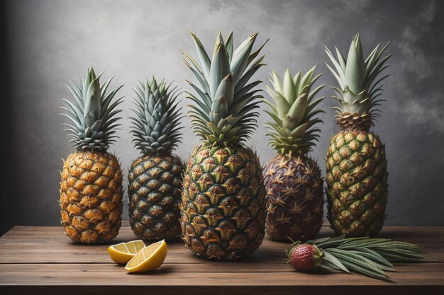 Ananas su uno sfondo di legno ai generativo