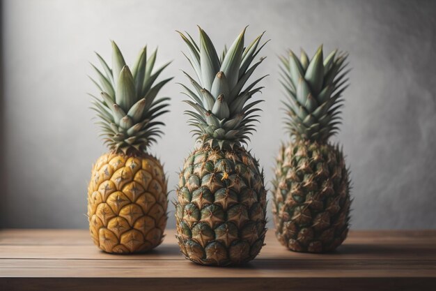 Ananas su uno sfondo di legno ai generativo