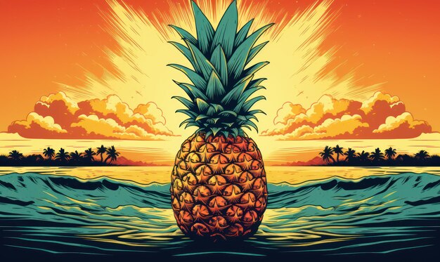 Ananas sullo sfondo per la pubblicità sui social media Frutta succosa per un'alimentazione sana Generative Ai