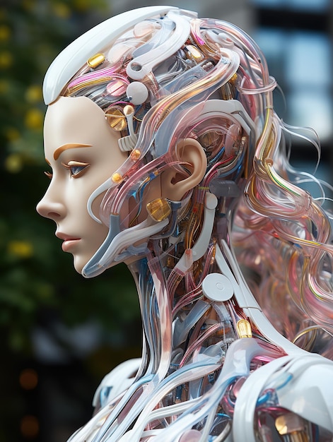 Anatomia complessa di un robot bellissimo robot umanoide Cyberpunk rendering 3D