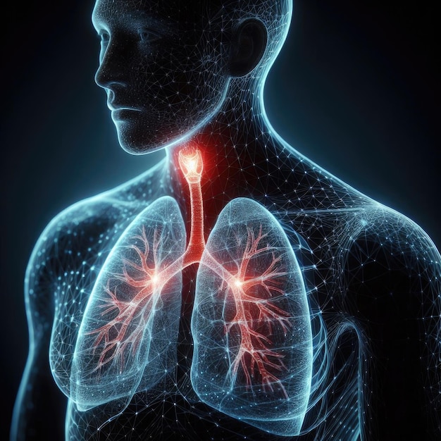 Anatomia del corpo umano con polmoni illustrazione 3D sfondo medico vista a raggi X