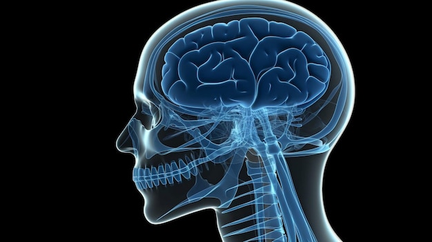 Anatomia del sistema cerebrale maschile umano nell'immagine a raggi X IA generativa