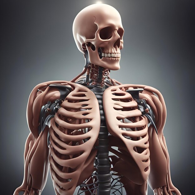 Anatomia dello scheletro umano con muscoli Concept anatomico illustrazione 3D