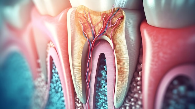 Anatomia dentale Sezione trasversale di un dente umano con infografiche