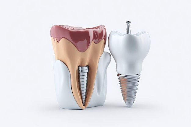 Anatomia di denti sani e impianto dentale ai generativi