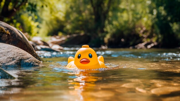 Anatra giocattolo nuota nel lago AI generativa