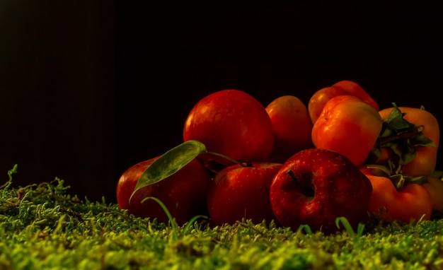 Ancora mele rosse fresche sul muschio