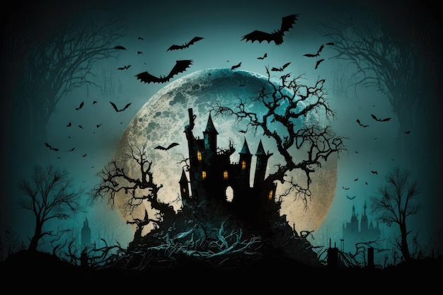 Andare dal cimitero alla fortezza Durante una terrificante luna piena con i pipistrelli appollaiati