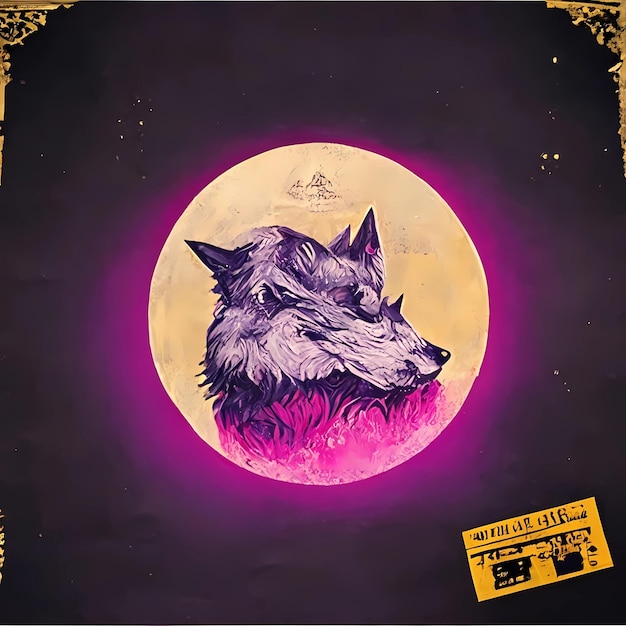 Andrewolf viola e giallo retro poster di copertina dell'album in stile artistico giapponese Creato utilizzando generativo