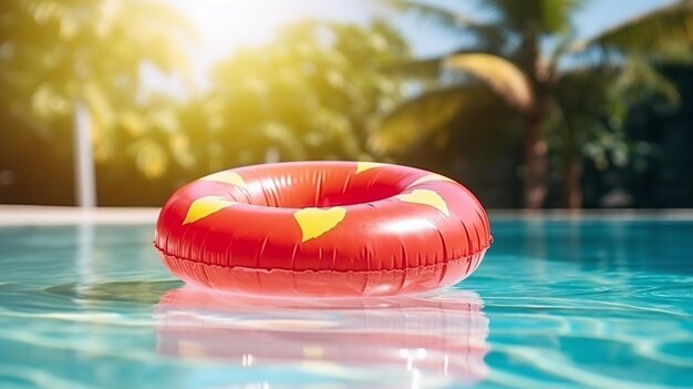 Anelli da bagno colorati che galleggiano in una piscina che catturano l'essenza del tempo libero estivo e le vibrazioni delle vacanze