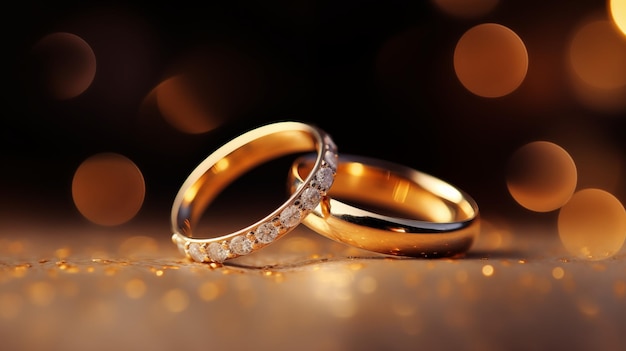 Anelli da sposa d'oro e fiori Due anelli da sposo d'oro verticali isolati su sfondo bianco