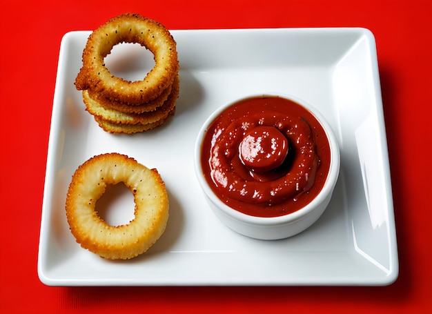 Anelli di cipolla con ketchup