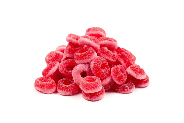 Anelli di gelatina isolati su sfondo bianco Anelli rosa