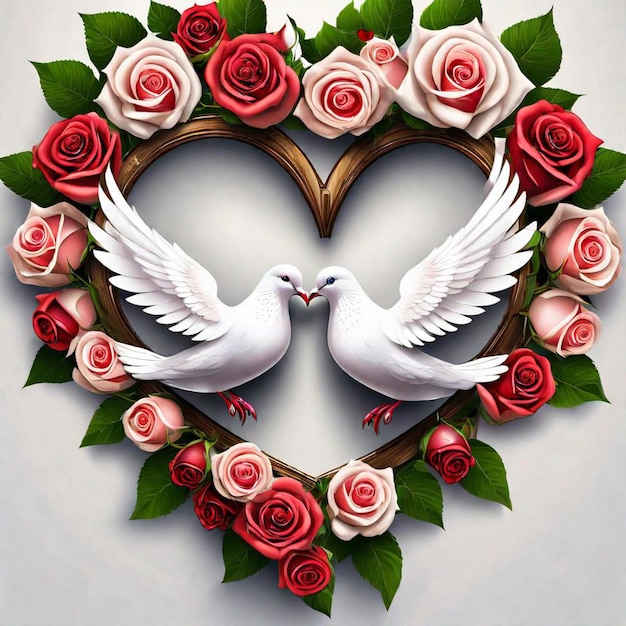 Anelli di rose di colomba e elementi di matrimonio di cuore Per il modello di progettazione di banner di post sui social media