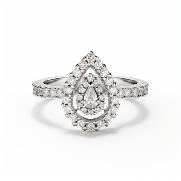 Anello a forma di pera con diamanti in oro bianco vividamente audace con design Halo