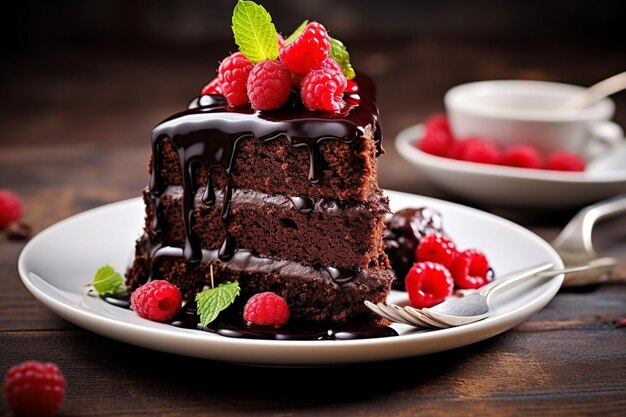 Anello alto di torta con coperta di cioccolato e bastoncini di cannella