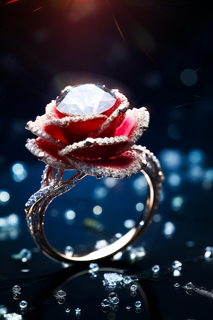 Anello con una rosa e un diamante sul lato AI generativa