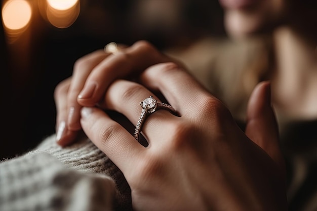 Anello della proposta di matrimonio sulla mano della donna propse per sposare l'illustrazione di concetto ai generativa