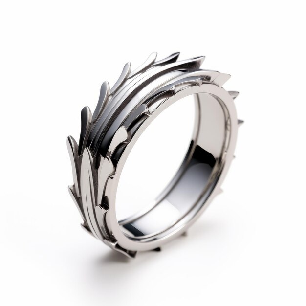 Anello di corona d'acciaio su sfondo bianco Ispirazione per la fotografia del prodotto